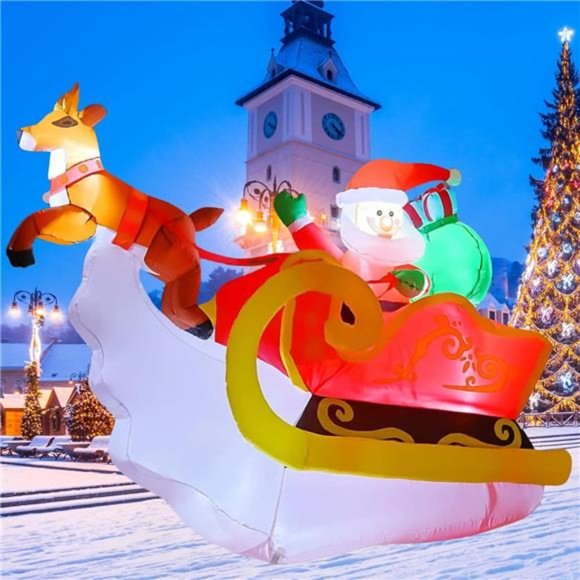 Holiday 62ft Christmas Inflatables Blow Up Santa Claus And Deer W